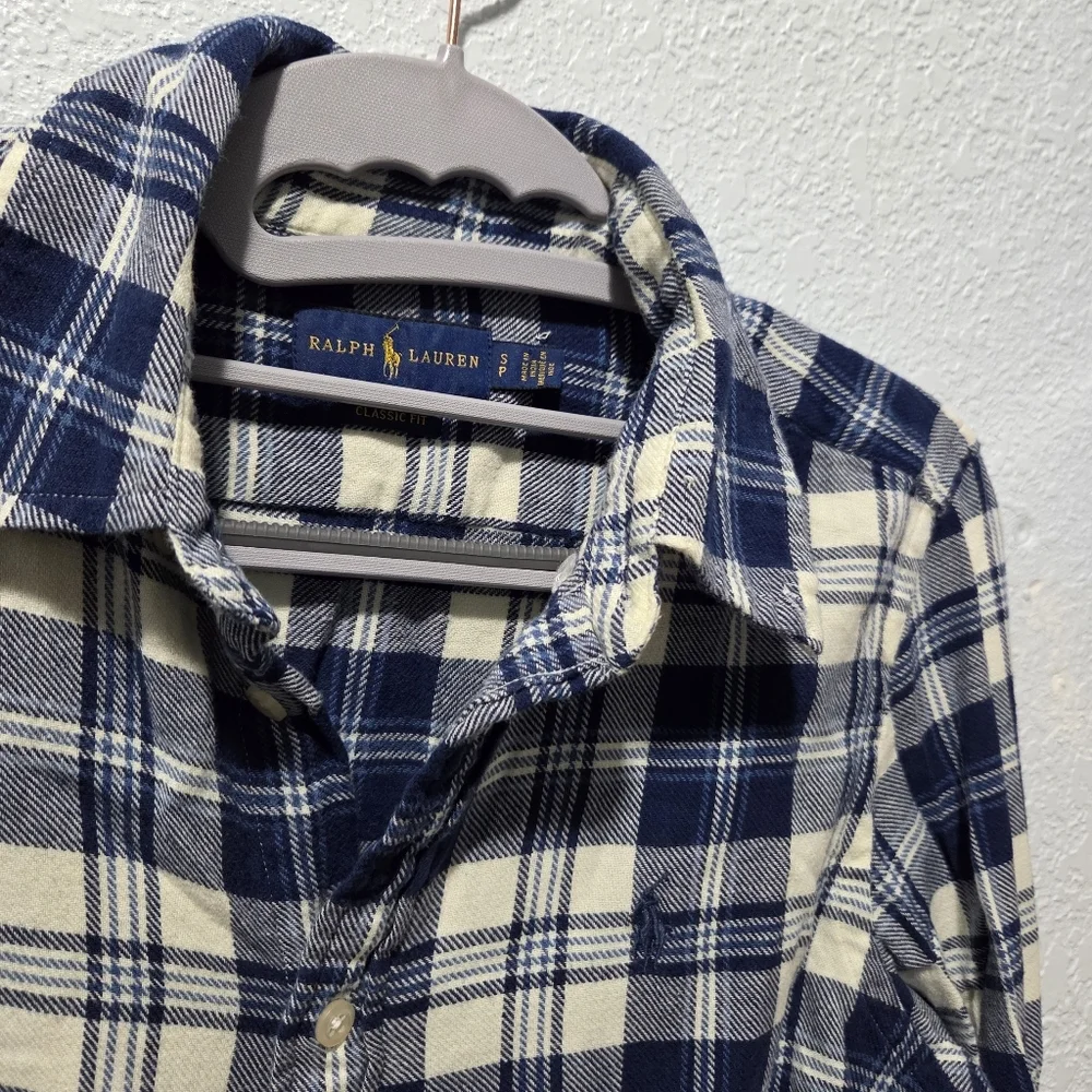 Ralph Lauren Blue Label Navy and Cream Plaid Shirt - Picture 4 of 6